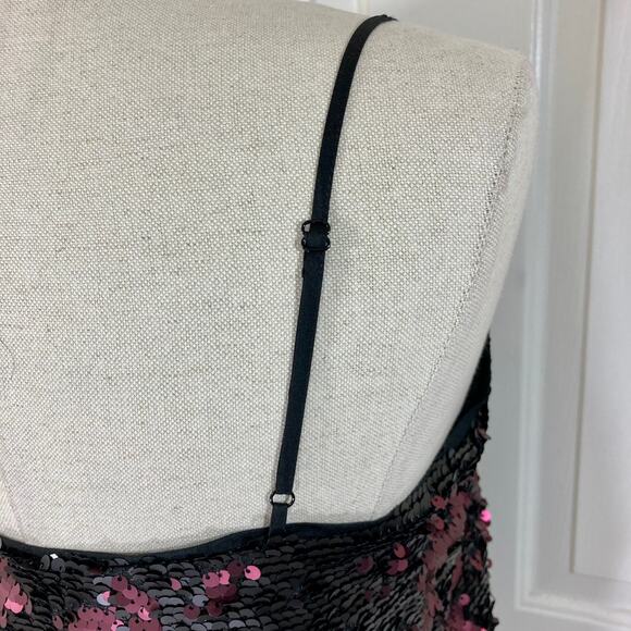 New 1.STATE Sequin Cami Top Dramatic Pause small V-Neck black burgundy camisole - Picture 11 of 12